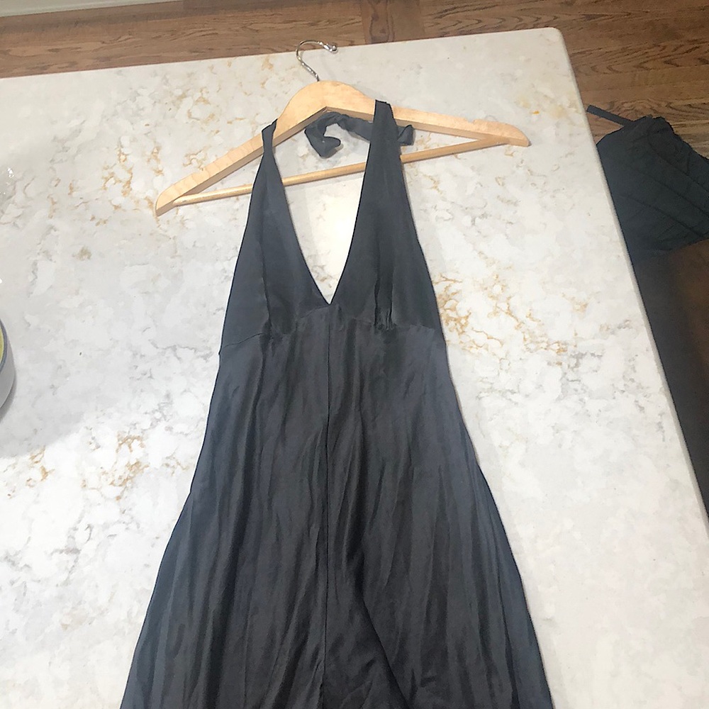 Black silk halter neck wide-legged flare jumpsuit from Victoria Secret